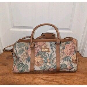 Vintage Tapestry Floral Travel Bag by Desiree With Handles & Strap 80s Old Money